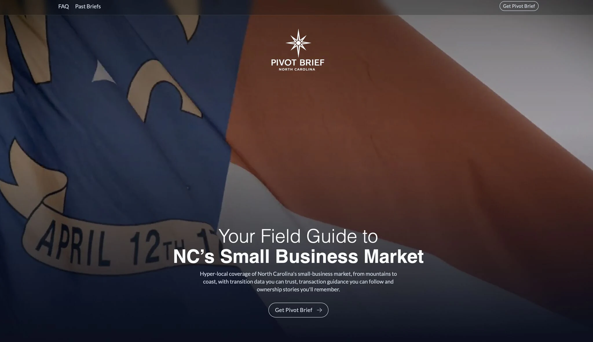 Pivot Brief NC public homepage introducing the North Carolina small-business publication
